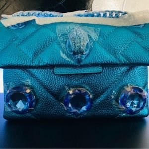 Kurt Geiger Mini Kensington Quilted Leather Gem Bag Metallic Blue Drench NWT